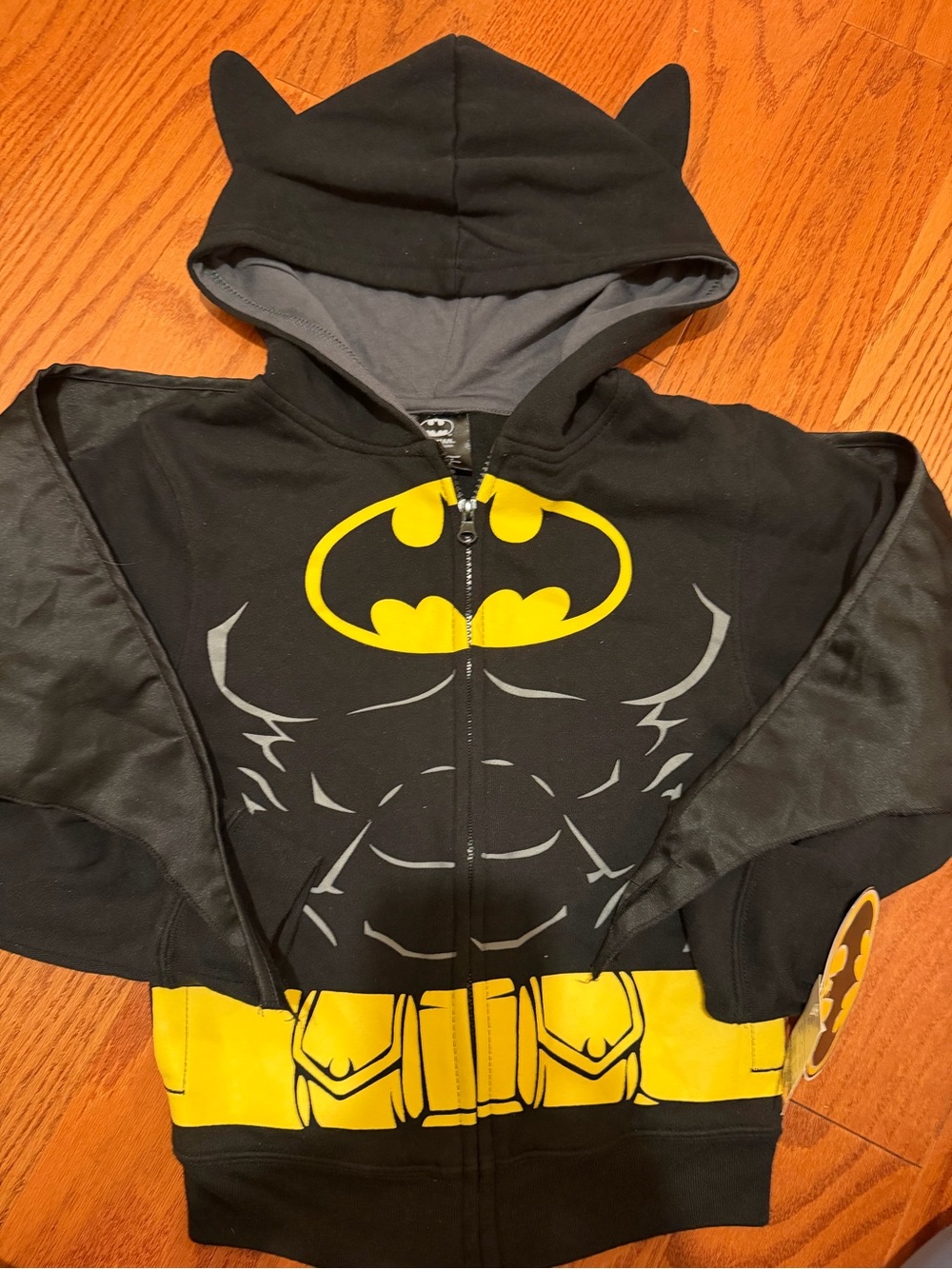 Batman Kids Black and Yellow Hoodie Costume Jacket NWT
